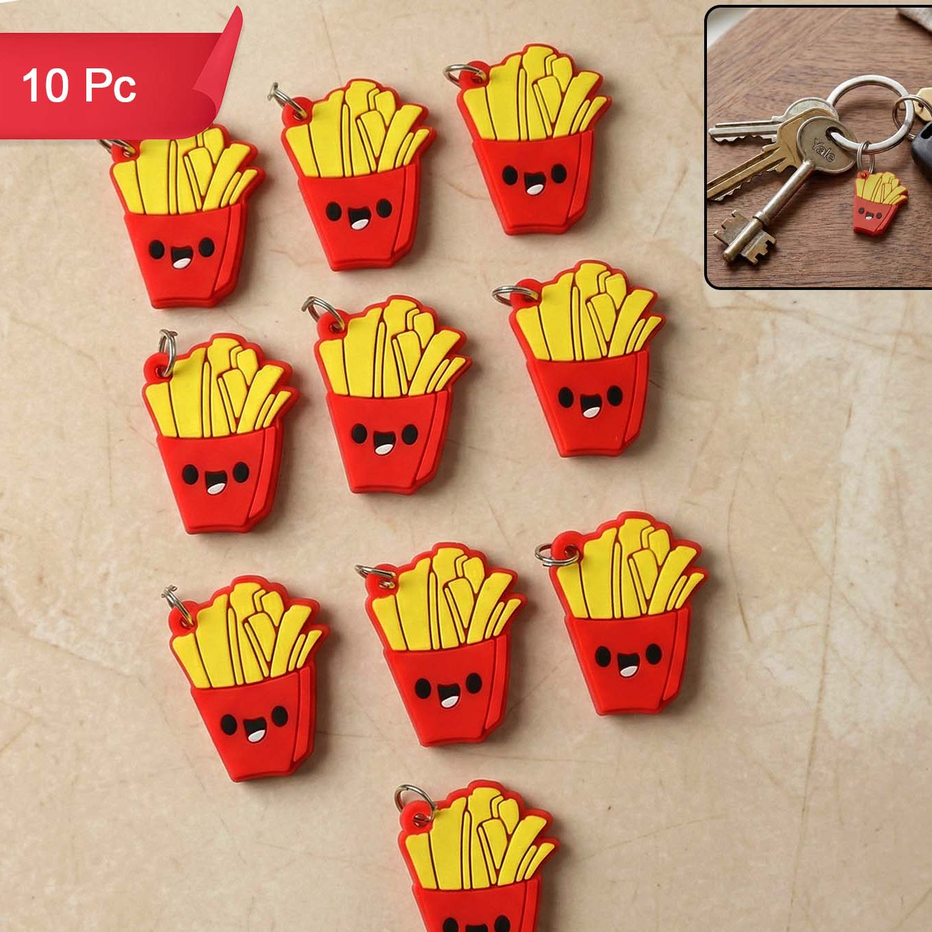 Cute French Fries Shap Bag Charm Keychain Set (10 Pc)
