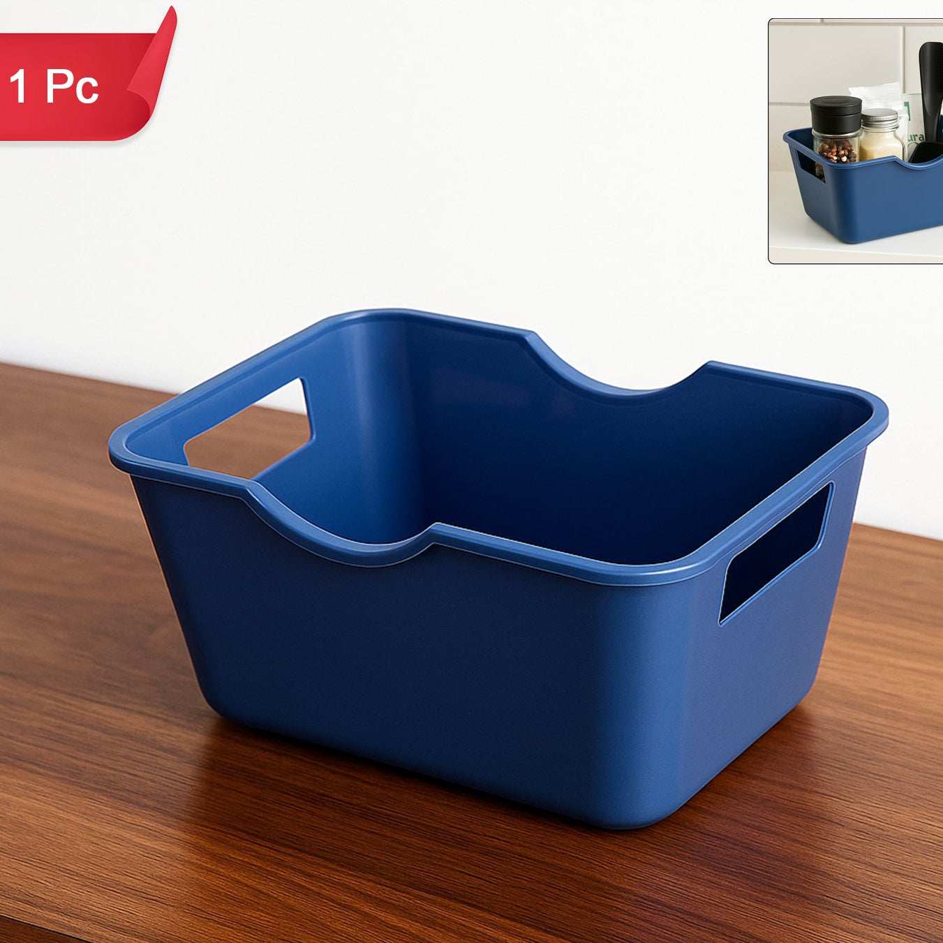 Compact Plastic Storage Basket Organizer with Handles (15 x 10.5 cm, 1 Pc) - Happy Price - Image 1