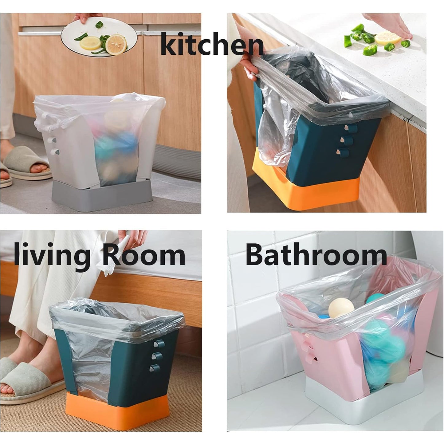 Waste Bin Trash Can Waste Container Expandable Trash Can Plastic Trash Can Plastic Garbage Can Expandable Trash Bag Holder Large Capacity For Kitchen Bathroom Living Room Bedroom Outdoor (1 Pc) - Happy Price - Image 5