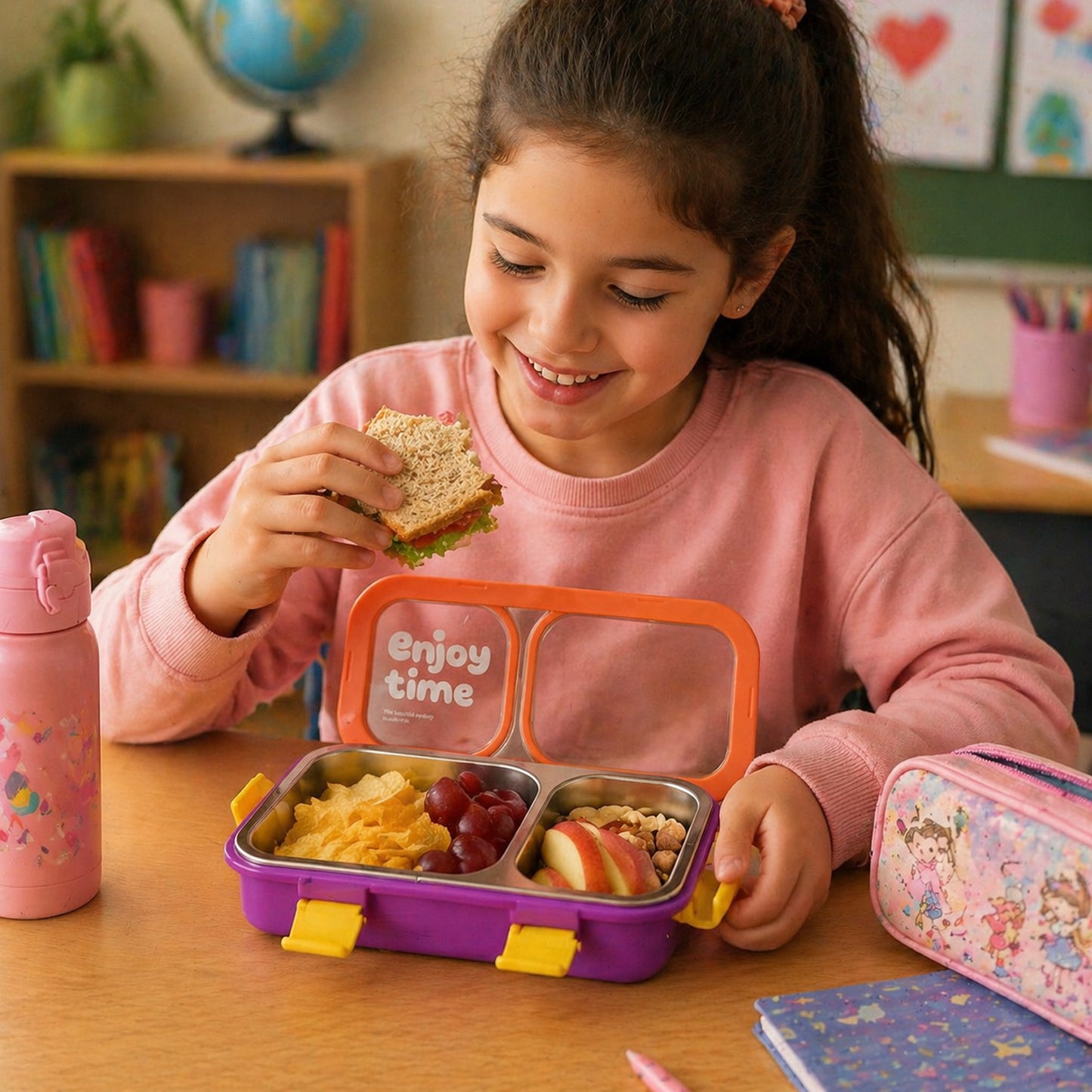 Stainless Steel Leak-proof Lunch Box With 2 Compartments With Spoon  Fork