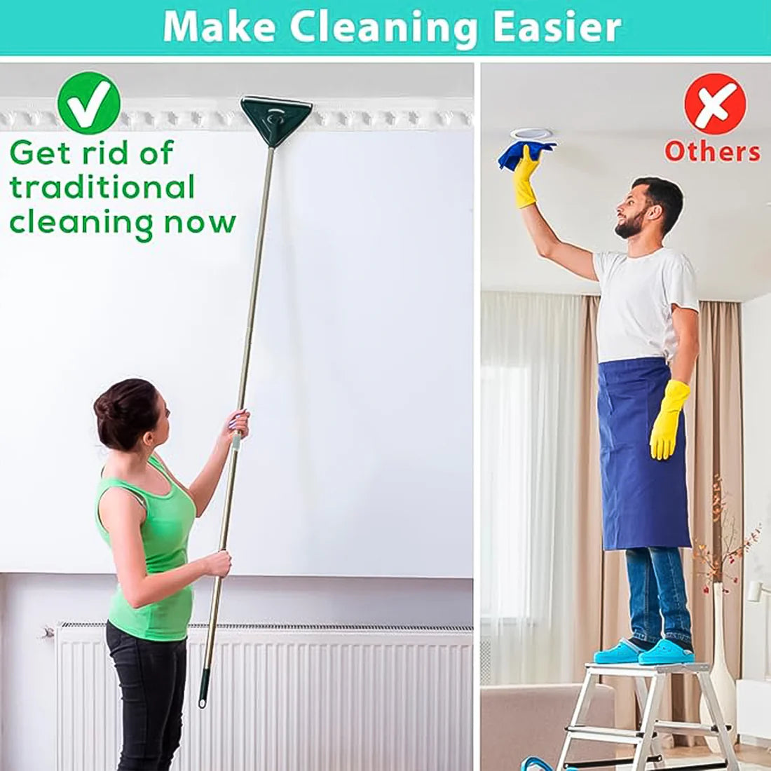 2 In 1 Extendable Triangle Mop Retractable Cleaning Mop Brush  Viper 360 Degree Rotating Floors Wall Cleaning Mop Dust Mop With Telescopic Handle And Reusable Mop Heads (1 Pc) - Happy Price - Image 2