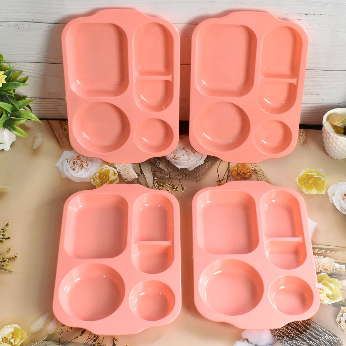 Durable 4-Piece Biodegradable Food Plates - 5 Compartment Square Design - Happy Price - Image 1