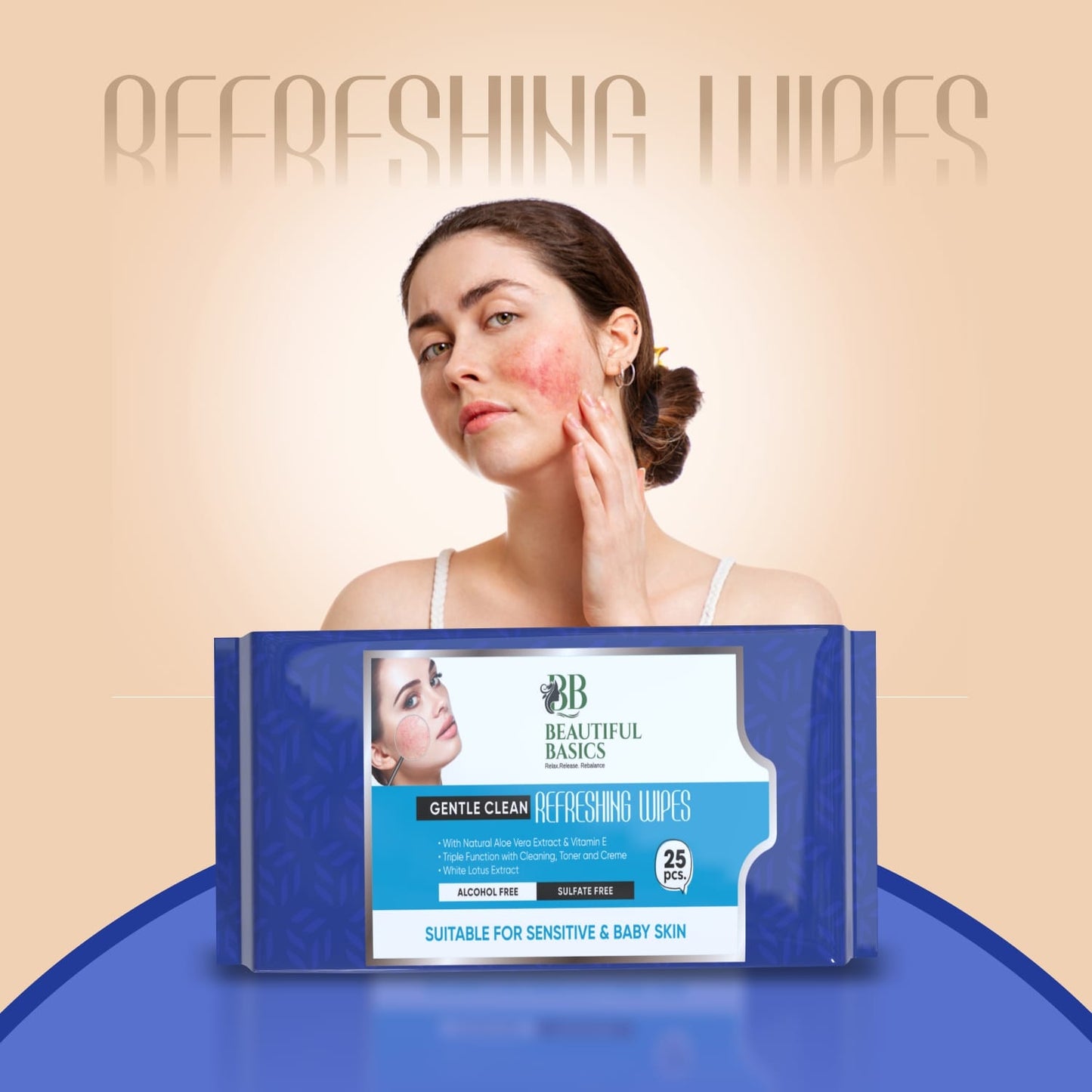 Beautiful Basics Dry  Sensitive Skin Face Wipes (2 Pkts X 50 Pcs Wipes) - Happy Price - Image 6