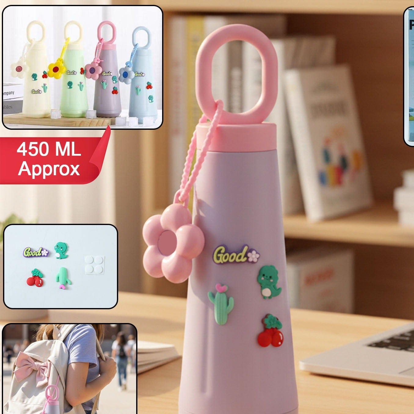 450 ML Cute Portable Water Bottle with Hanging Loop - 1 Pc - Great Price - Image 1