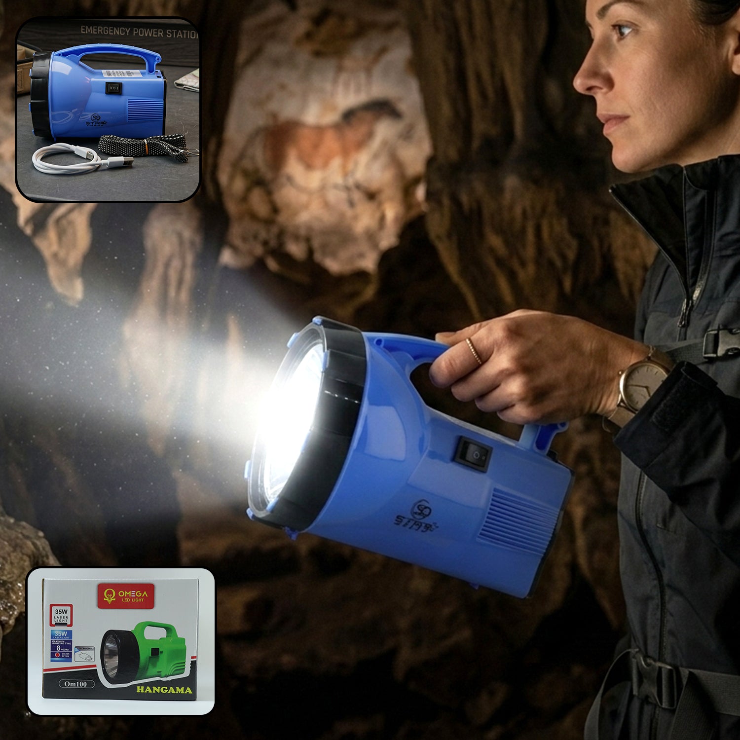 35W Rechargeable LED Torch Light with High Power Beam - Portable Handheld Searchlight (1 Pc) - Great Price - Image 1