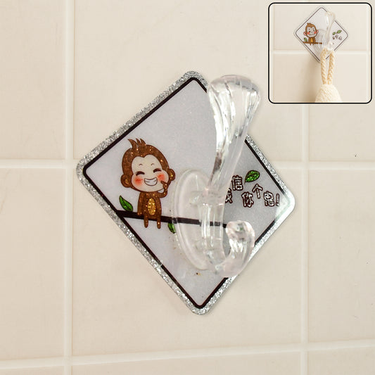 Cute Cartoon Print Transparent Wall Hook With Self-adhesive Back (1 Pc) - Happy Price - Image 1