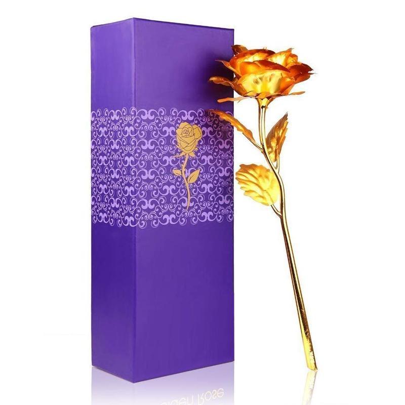 24k Artificial Golden Rosegold Red Rose With Gift Box (10 Inches) - Happy Price - Image 1