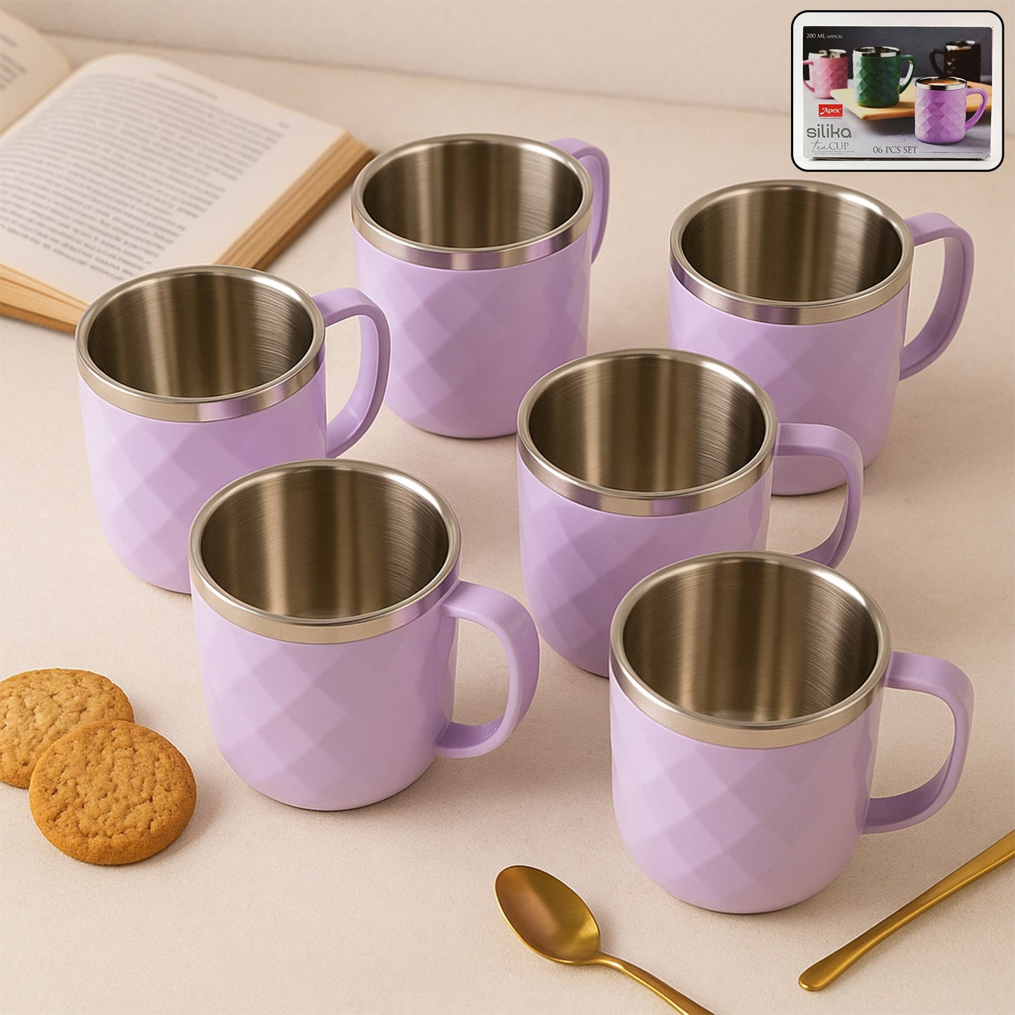 Apex Silika Glass Tea Cups - Set of 6, 200ml Capacity - Happy Price - Image 1