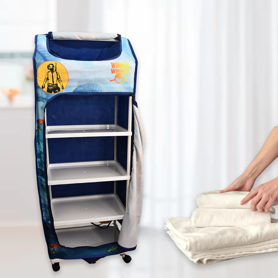 Multi Purpose Foldable Baby Wardrobe  Toy Box 5 Shelves Cartoon Printed - Happy Price - Image 1