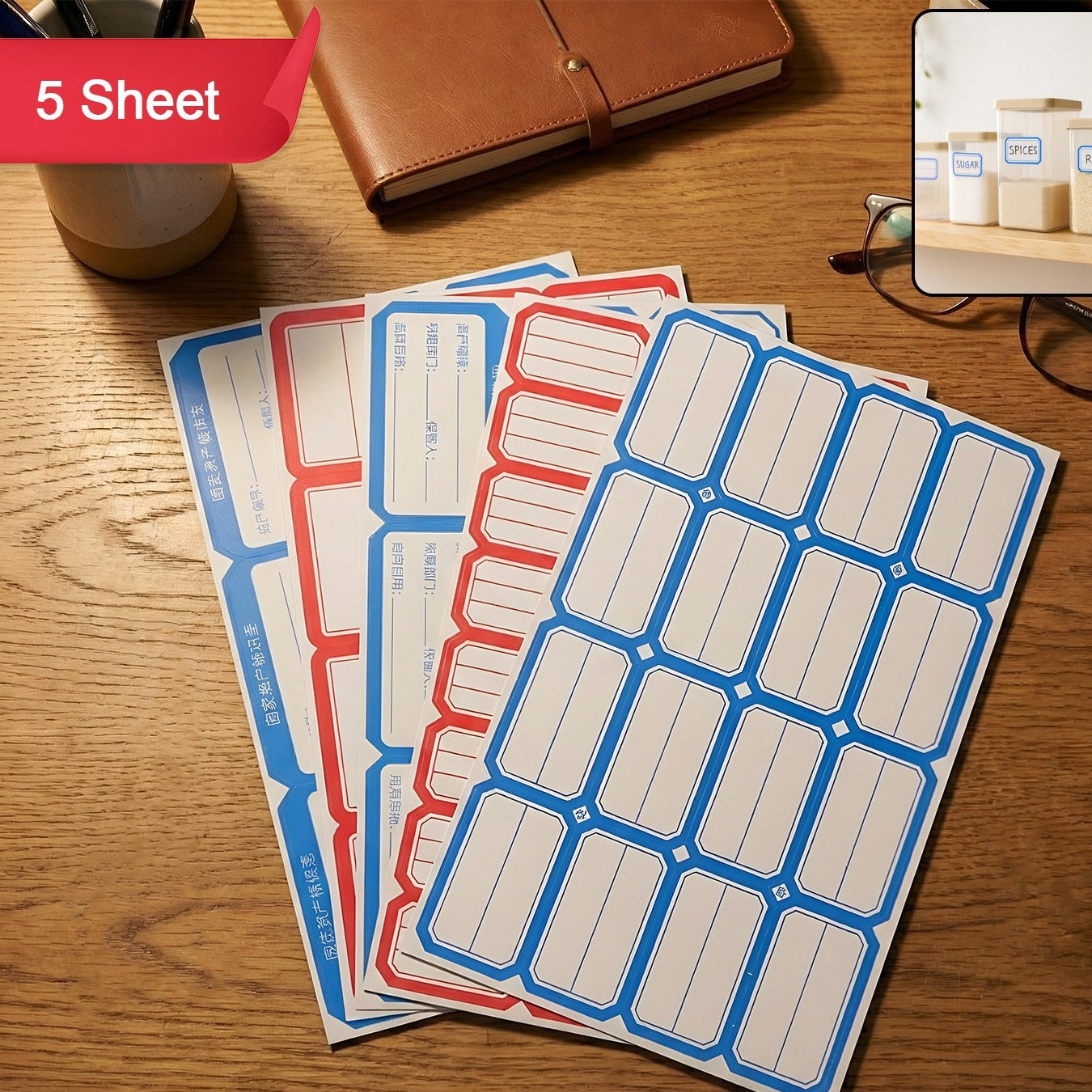 Writable Label Stickers - 5 Sheet Set for Home & Office Organization - Happy Price - Image 1