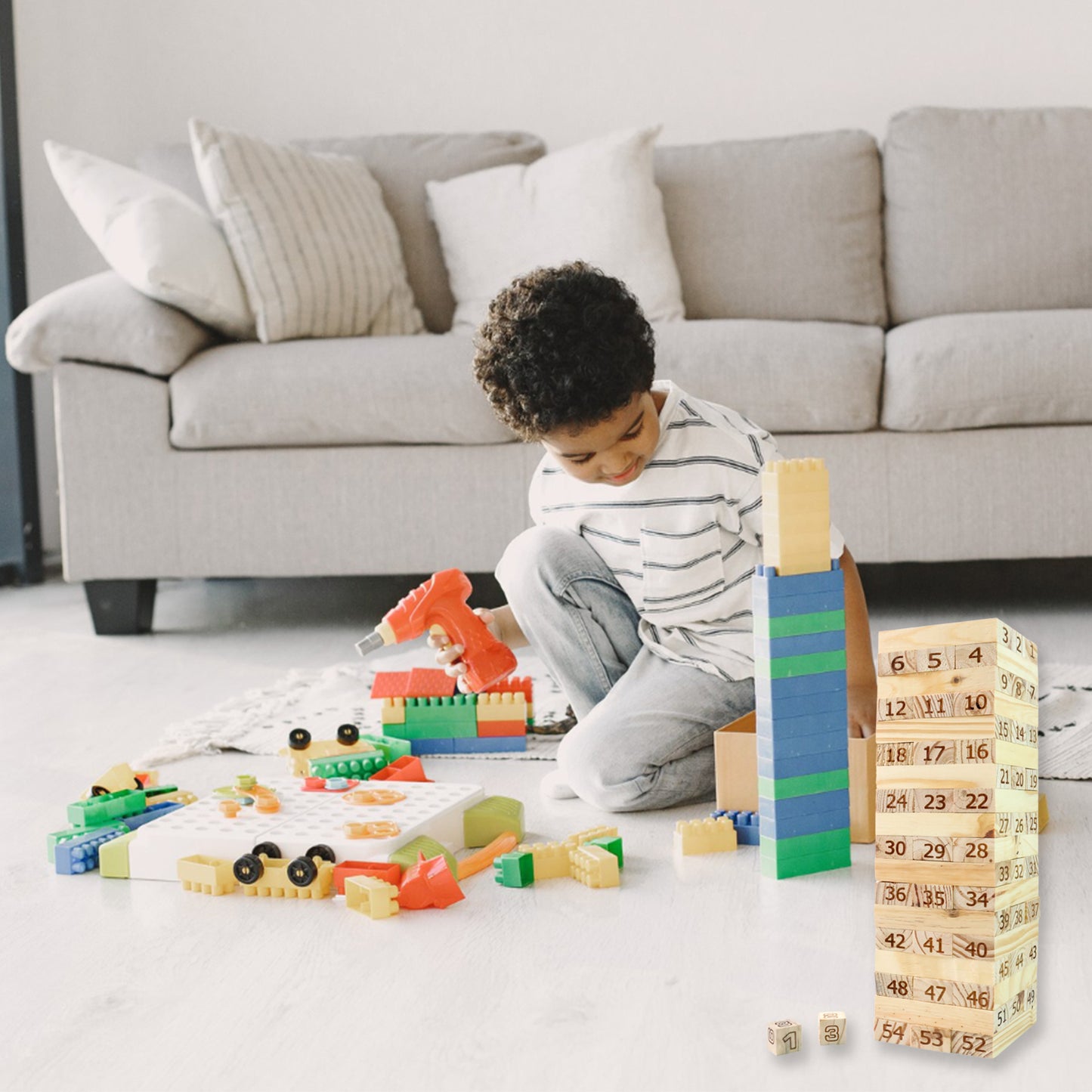 Numbered Wooden Stacking Tower Game Set with Dice for Family Fun - Happy Price - Image 4
