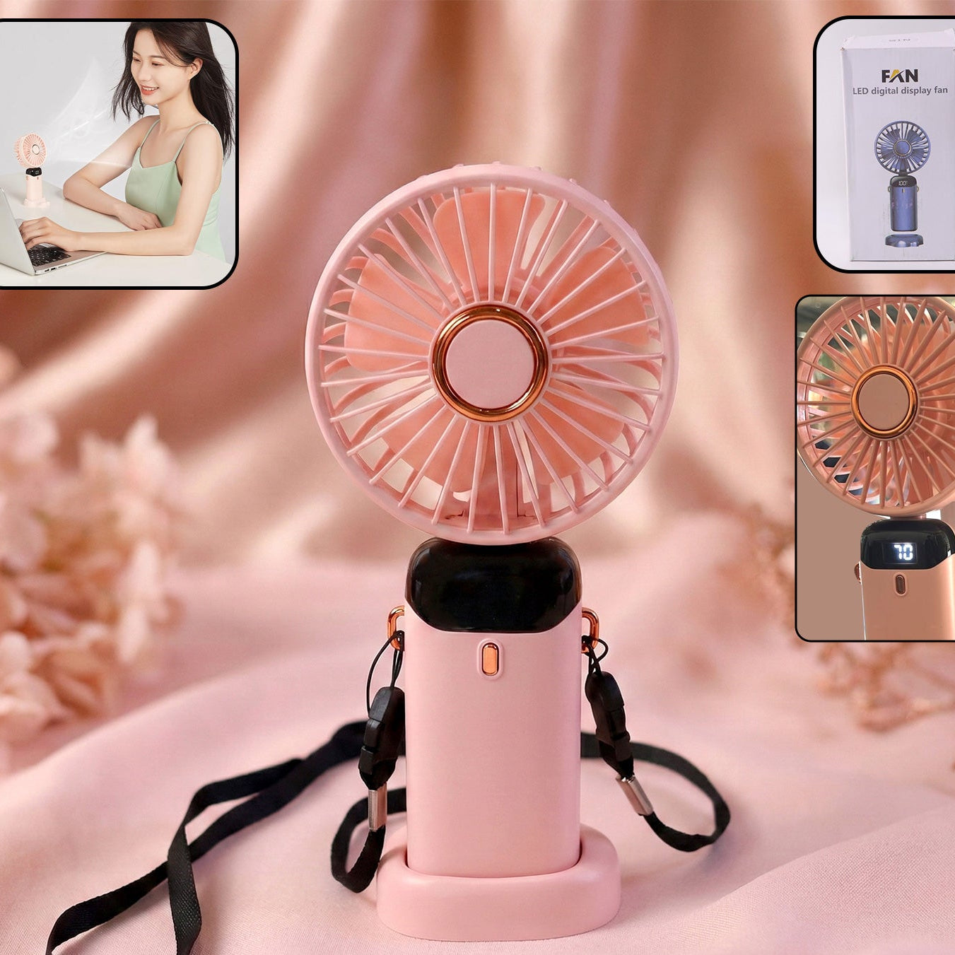 Rechargeable Portable Fan with Digital Display - USB Charging Handheld & Tabletop Cooler (1 Pc) - Happy Price - Image 1