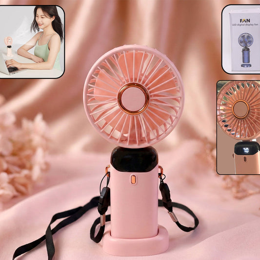 Rechargeable Portable Fan with Digital Display - USB Charging Handheld & Tabletop Cooler (1 Pc) - Happy Price - Image 1
