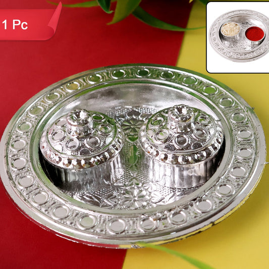 Round Shape Special Puja Thali Kumkum Thali Holder (1 Pc  Small) - Happy Price - Image 1