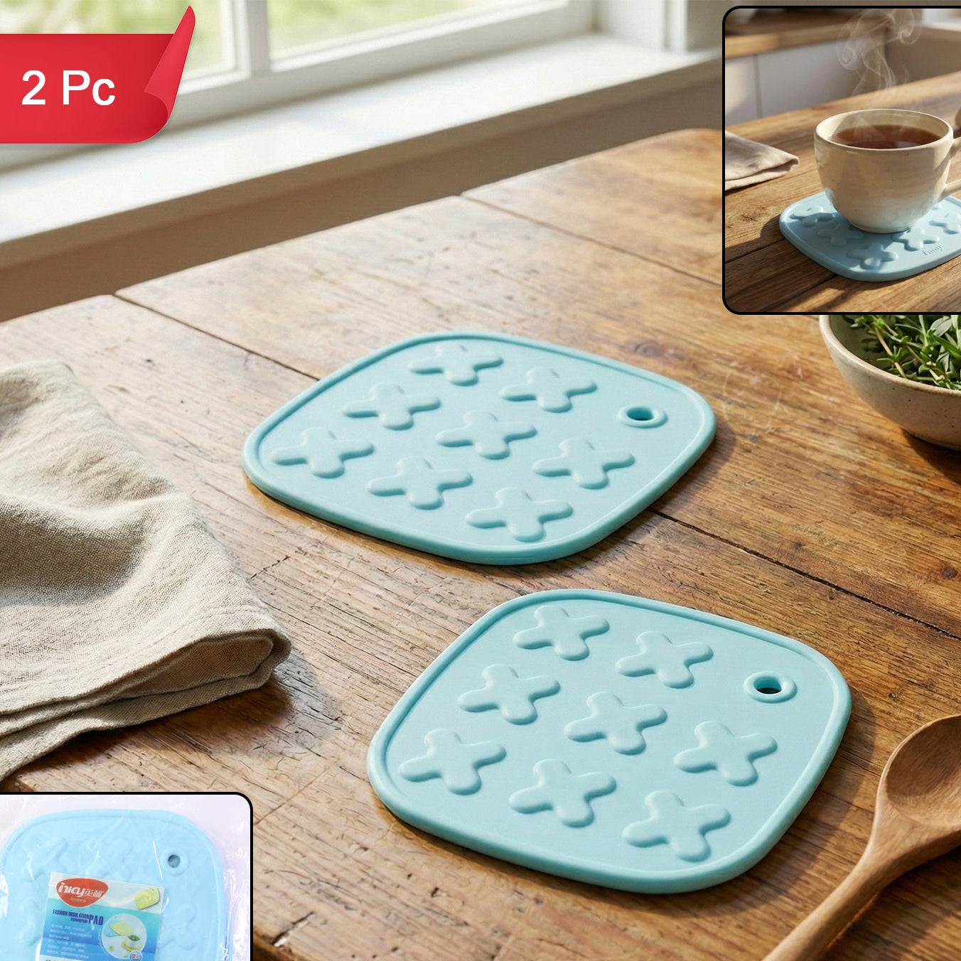 2 Pc Heat Resistant Coaster Set for Hot Pots & Cups - Happy Price - Image 1