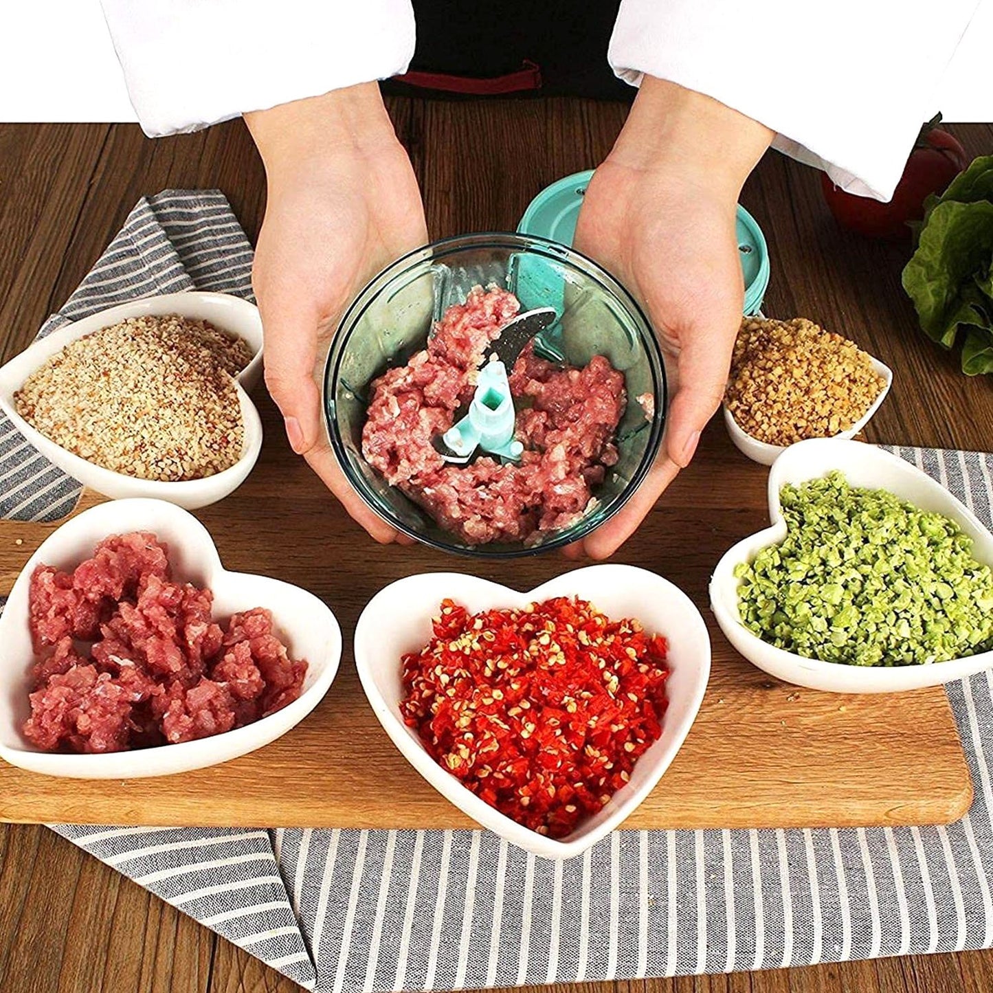 6 Blade 2in1 Manual Food Chopper Compact  Powerful Hand Held Vegetable Chopper (1000ml) - Happy Price - Image 4