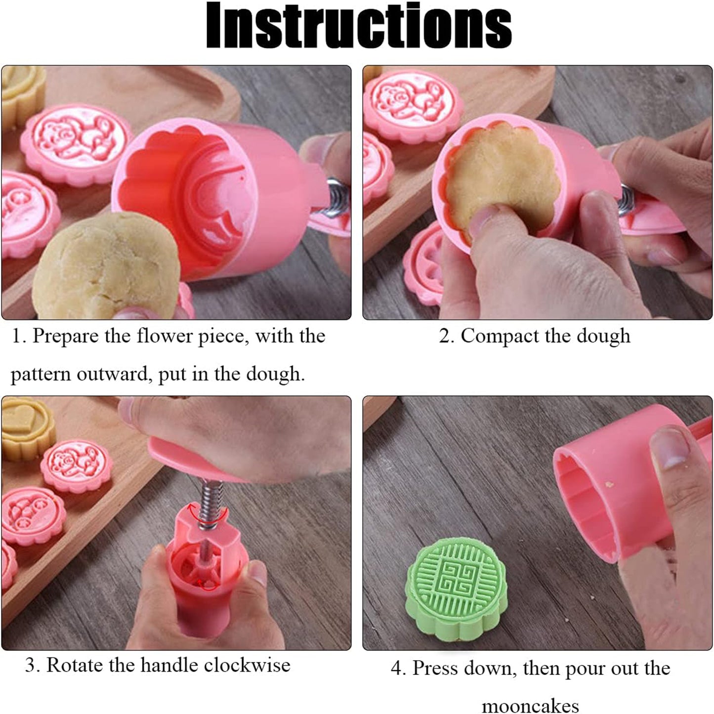 Cookie Biscuit Stamp Mold Set with Press Handle & 4 Decorative Designs - Happy Price - Image 6