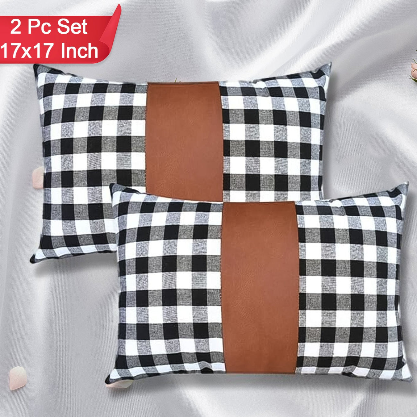 Pillow Covers Leather  Cotton Cushion Covers (17  17 Inch  1 Pair  2 Pc) - Happy Price - Image 1