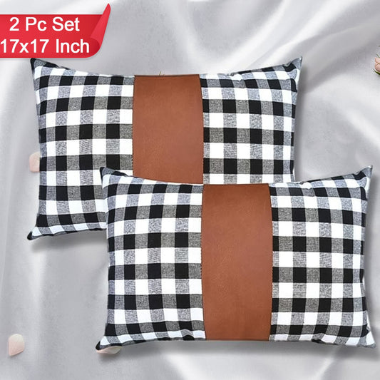 Pillow Covers Leather  Cotton Cushion Covers (17  17 Inch  1 Pair  2 Pc) - Happy Price - Image 1