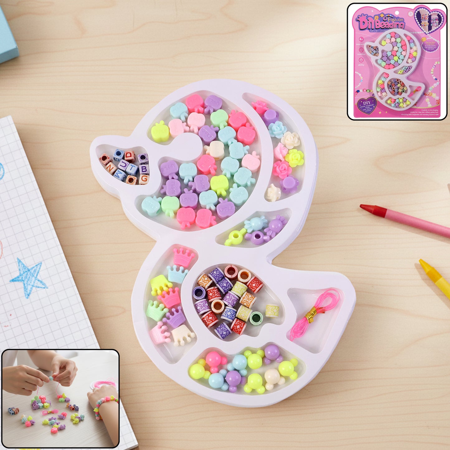 Kids Beading Craft Kit for Jewelry Making - Alphabet Beads, Charms & Elastic Thread (1 Set) - Happy Price - Image 2