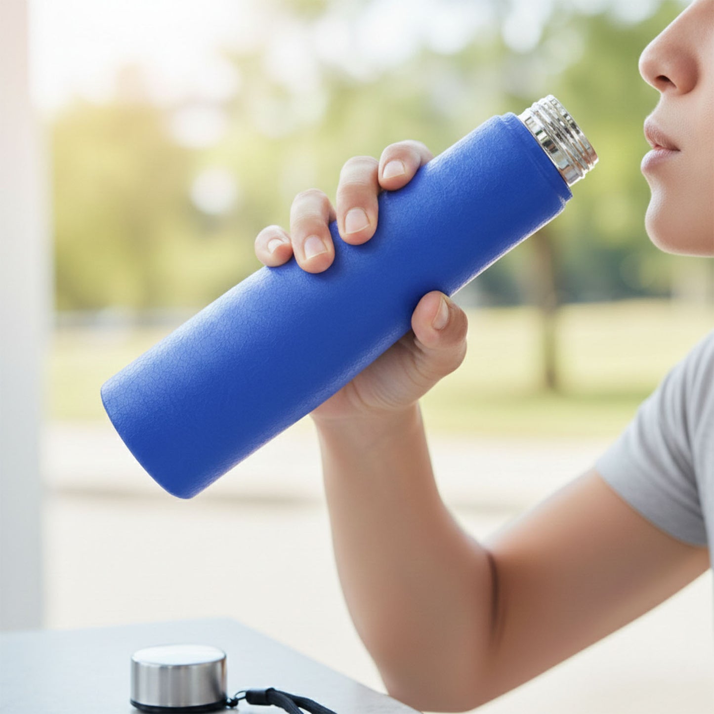 1000 ML Blue Stainless Steel Water Bottle with Strap - 1 Pc - Happy Price - Image 3