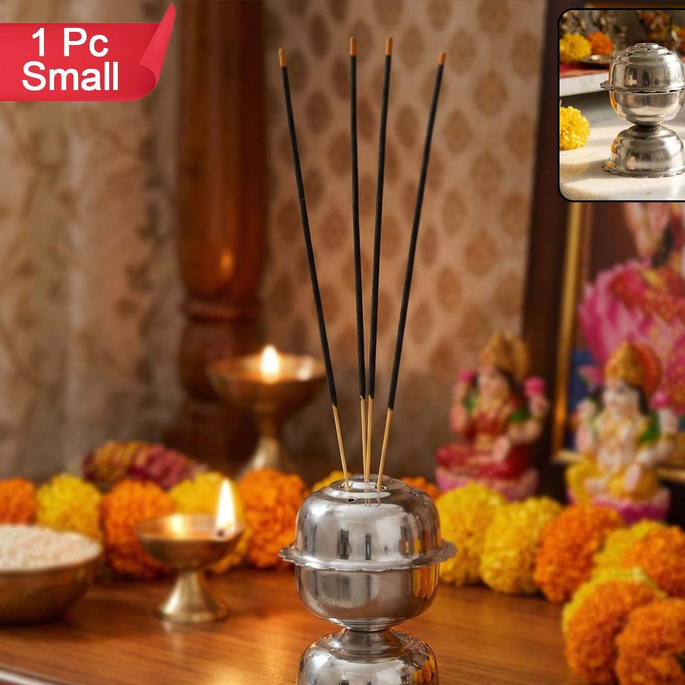 Stainless Steel Incense Stick Holder for Pooja - Jasmine Style, 1 Pc - Happy Price - Image 1