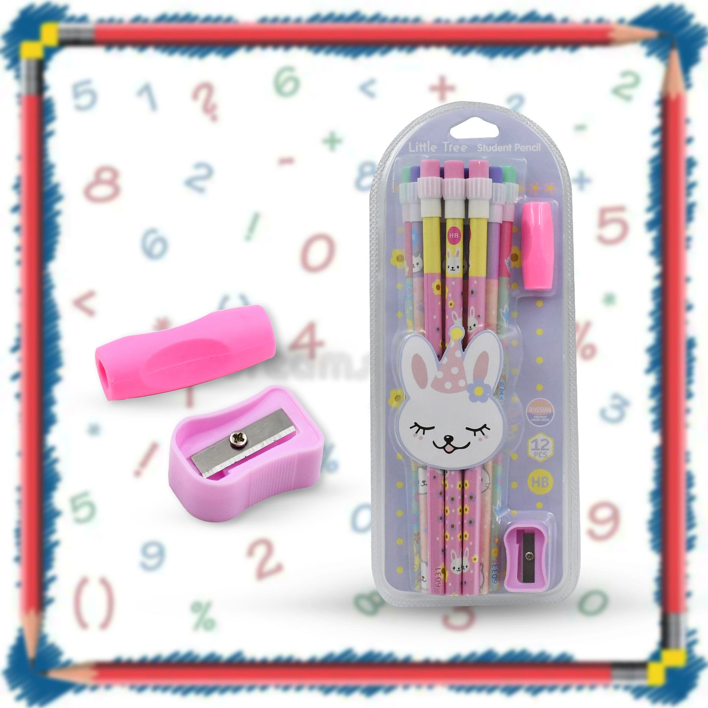 Cute Rabbit Bear Drawing Graphite Writing Pencil Set With Pencil Sharpener  Eraser Pencil And Eraser Set With Eraser For Kids For Girls Fancy School Stationary Birthday Party Return Gift (14 Pc Set) - Happy Price - Image 2