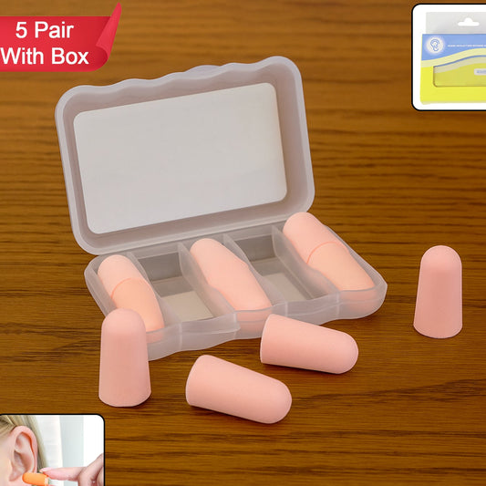 5 Pairs Soft Foam Earplugs with Portable Case - Noise Reduction for Sleep & Travel - Happy Price - Image 1