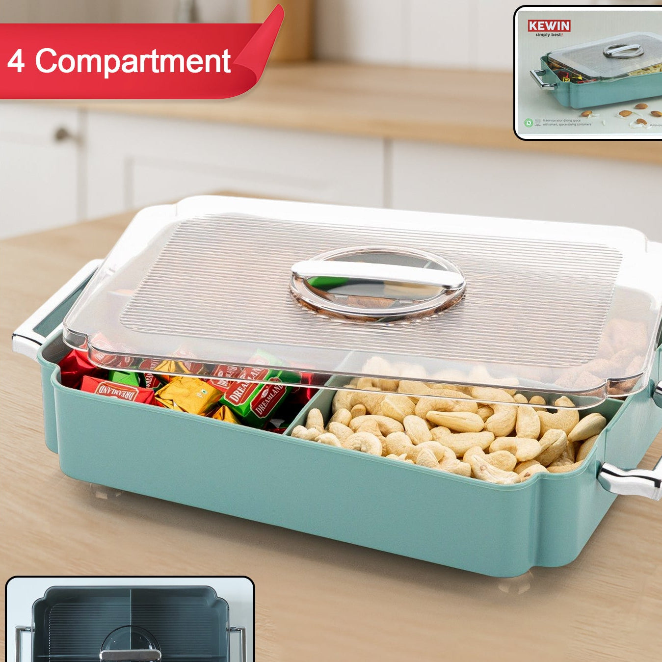 4 Section Plastic Organizer Box with Lid - 1 Pc - Happy Price - Image 1