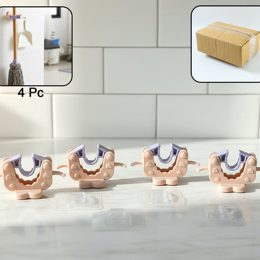 Wall Mounted Broom Mop Holder Clips - 4 Pc Set for Home Organization - Happy Price - Image 1