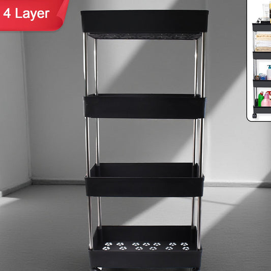 4-Tier Movable Storage Trolley with Wheels - Heavy Duty Plastic Organizer - Happy Price - Image 1