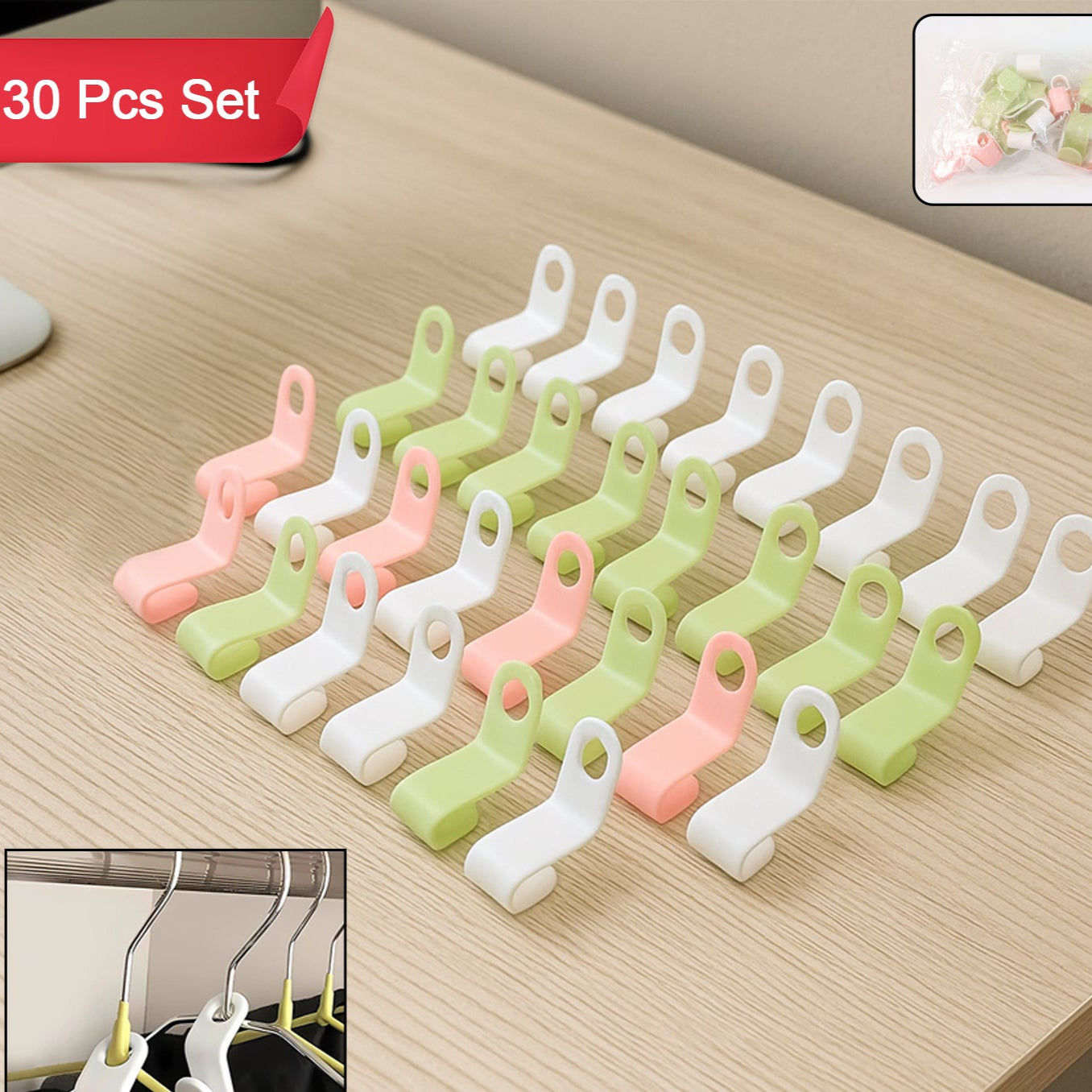 Multi-color Hanger Connector Hooks (30 Pc) - Happy Price - Image 1