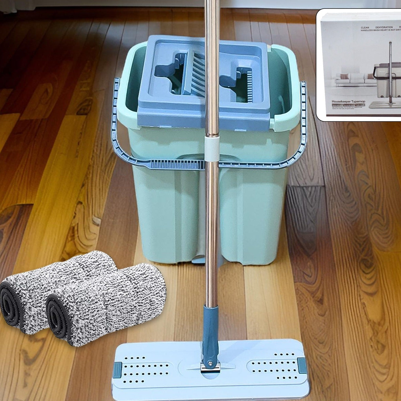 2-in-1 Flat Mop And Bucket Set - Happy Price - Image 1