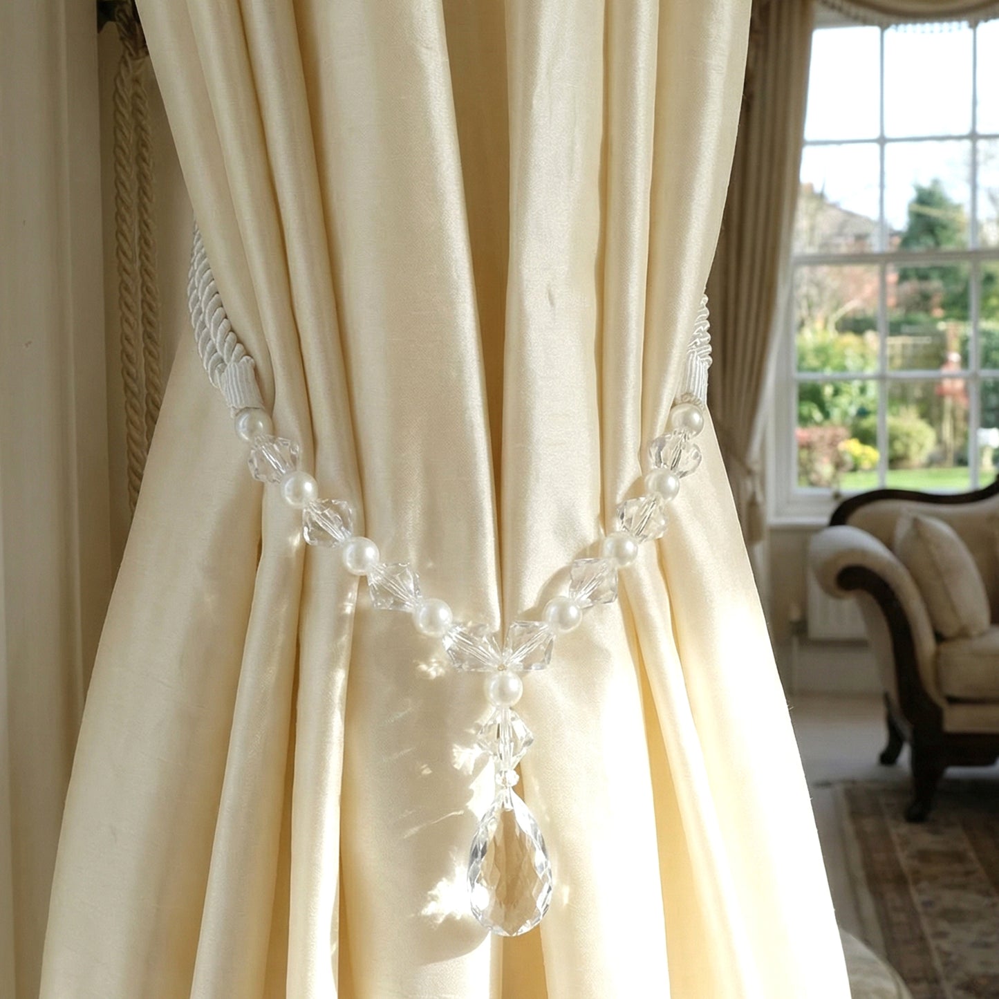 Crystal and Pearl Beaded Curtain Tieback with Rope Design (1 Pc) - Happy Price - Image 6