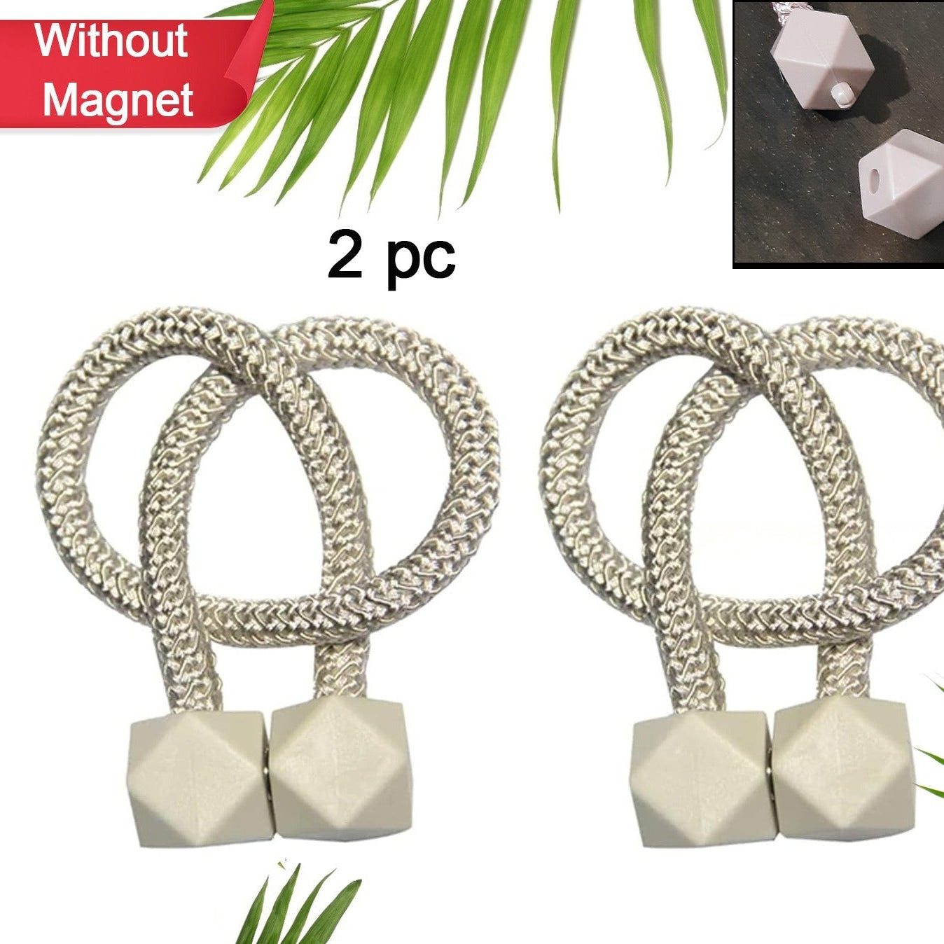 Plastic Curtain Tiebacks with Decorative Pearl Accents - Set of 2 - Happy Price - Image 1