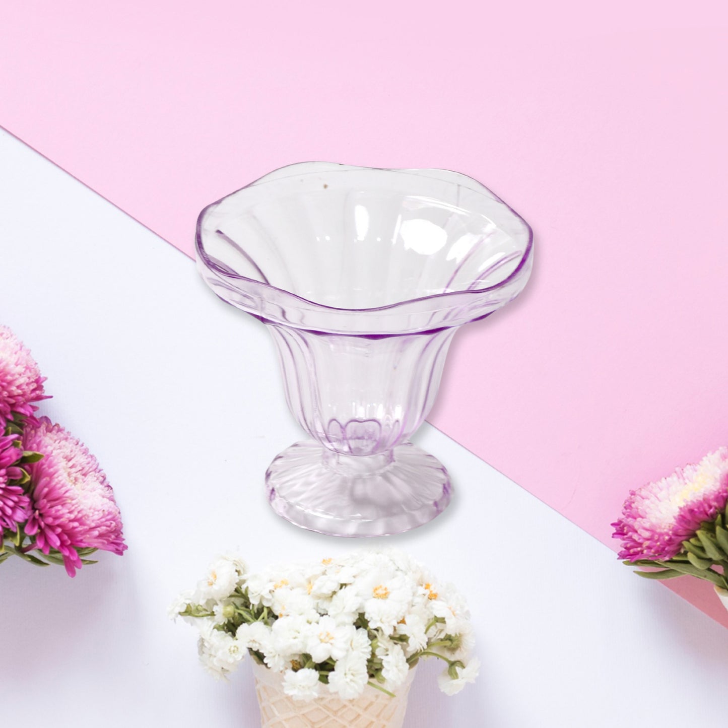 Crystal Plastic Ice-cream Bowl Home  Kitchen Serving Platter Or Dessert Cup For Sundae Sweets Snacks Fruit Pudding Nuts Or Dip Serving Bowls (Crystal Cups Set Of 6) - Happy Price - Image 3