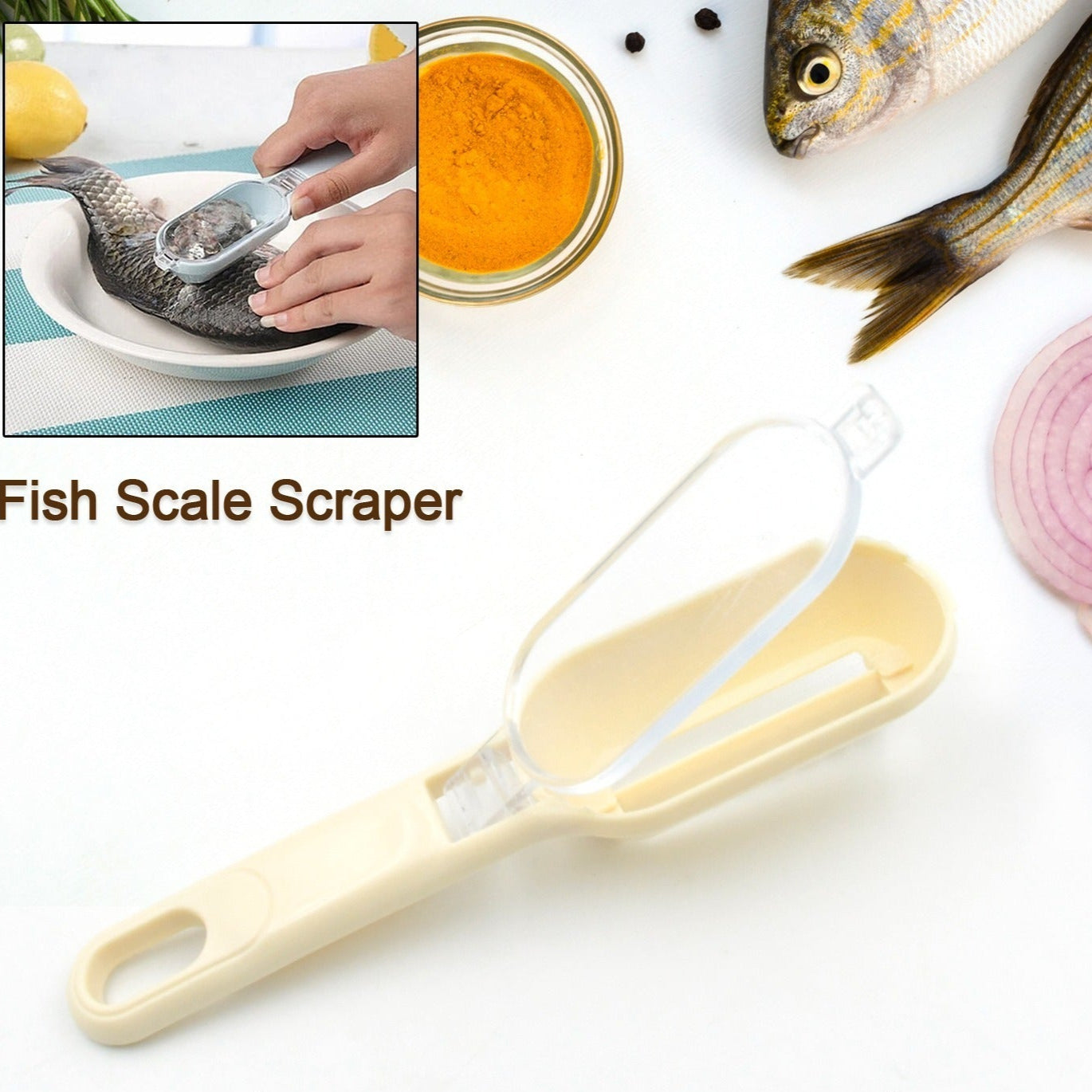 Plastic Fish Scales Graters Scraper Fish Skin Brush Fish Cleaning Tool Scraping Scales Device With Cover Home Kitchen Cooking Tools 1 Pieces - Happy Price - Image 1