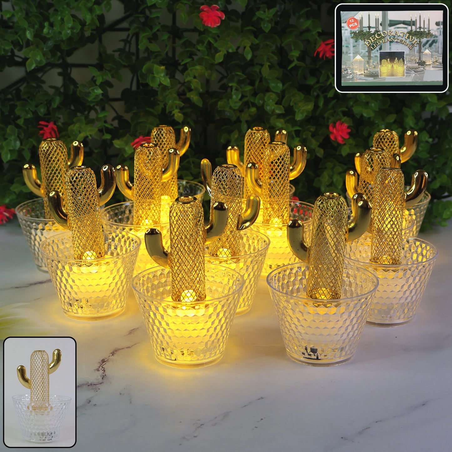 Decorative Cactus LED Tealight Candles - 12 Pc Set - Happy Price - Image 3