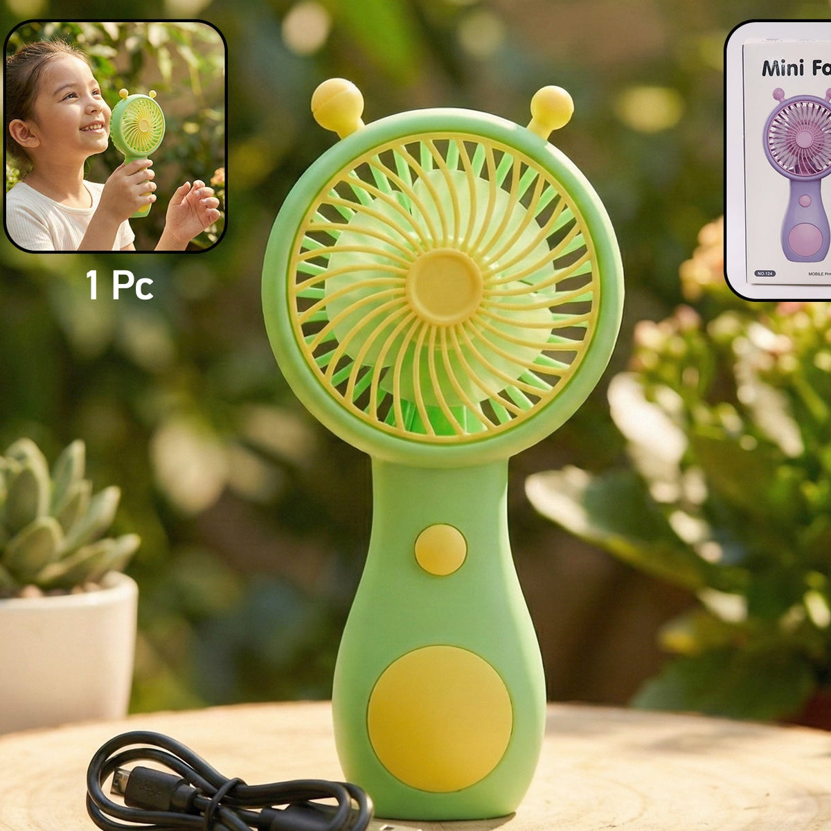 Cute Rechargeable Mini Handheld Fan for Kids - 1 Pc - Happy Price - Image 1
