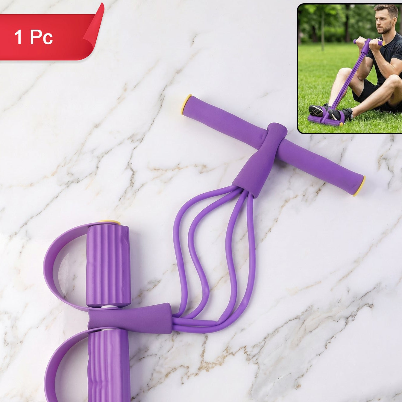 Portable Pull Rope Exerciser with Foot Pedals - Full Body Workout (1 Pc) - Happy Price - Image 1