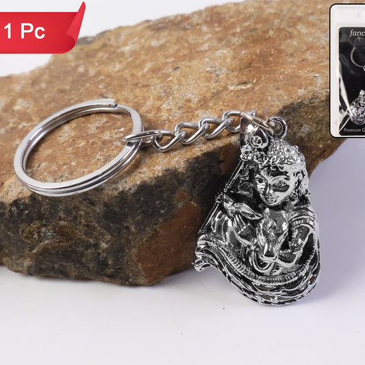 Silver Finish Metal Bal Krishna Idol Keychain (1 Pc) - Happy Price - Image 1