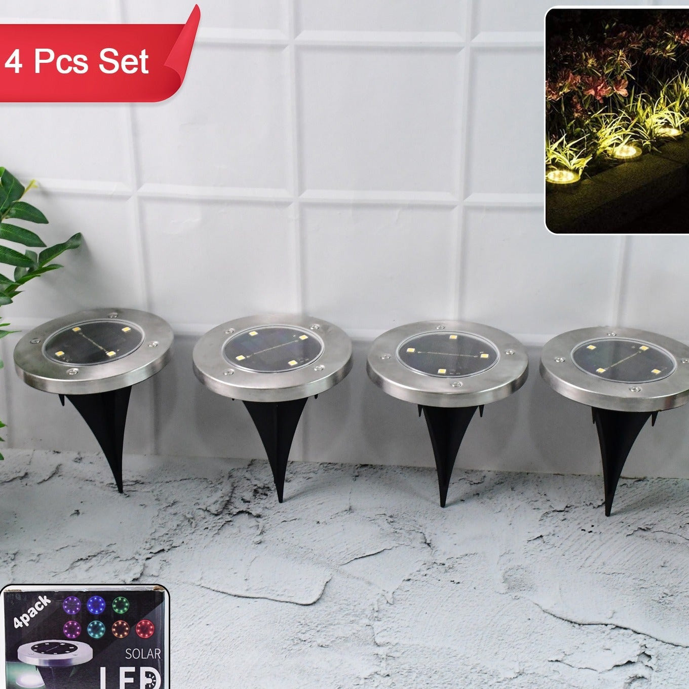 Solar Powered LED Garden Lights - Pack of 4 Waterproof Stainless Steel Pathway Lights - Happy Price - Image 1