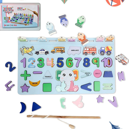 Wooden Number Puzzle Match Board And Magnetic Rod - Happy Price - Image 1