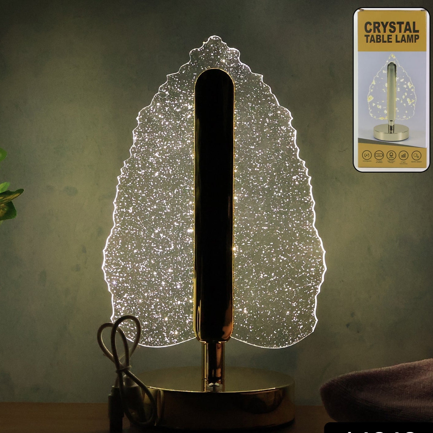 Elegant Crystal Leaf LED Table Lamp with USB Power - Happy Price - Image 1