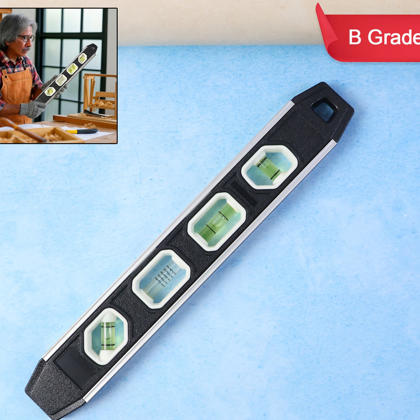 Aluminum Spirit Level Measuring Tool - 3 Bubble Vials, B Grade (1 Pc) - Happy Price - Image 1