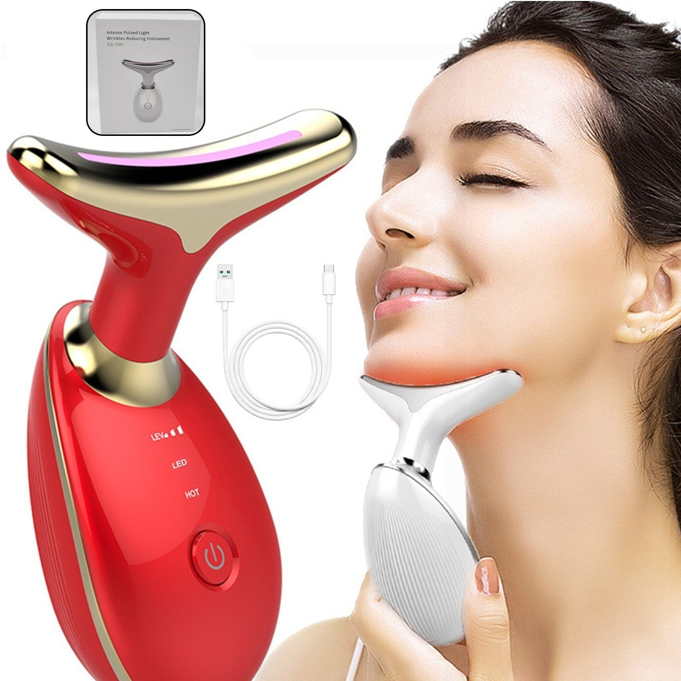LED Photon Face Massager for Wrinkle Reduction - 1 Pc Plastic - Happy Price - Image 1