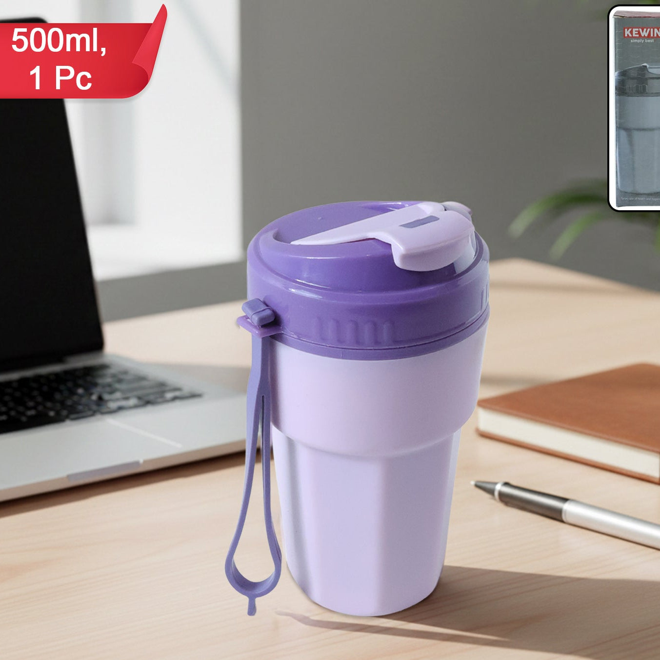 500ml Plastic Sipper Bottle with Flip-Top Lid and Strap - 1 Pc - Happy Price - Image 1