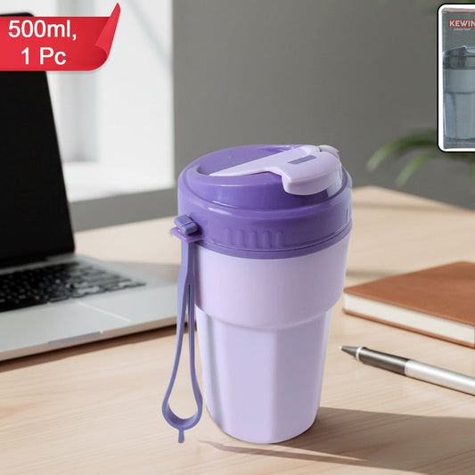 500ml Plastic Sipper Bottle with Flip-Top Lid and Strap - 1 Pc - Happy Price - Image 1