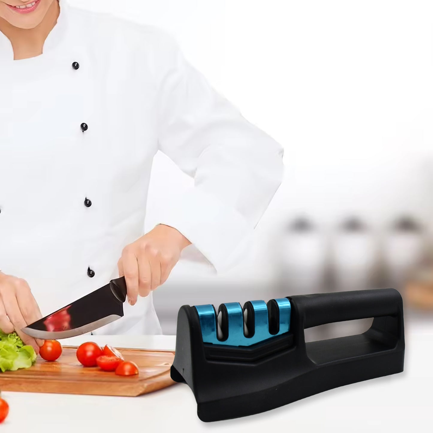 Knife Sharpener For Kitchen  Knife Sharpener With Vegetable Chopper And Fish Scale Remover  Handheld Knives  Pocket Knife Sharpener  Knife Sharpener For Chefs  Serrated Knife (9in1) - Happy Price - Image 3