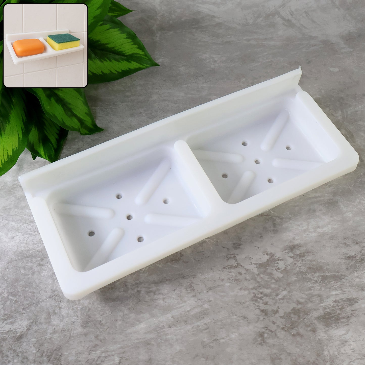 Wall Mounted Double Compartment Soap  Sponge Holder (1 Pc) - Happy Price - Image 3